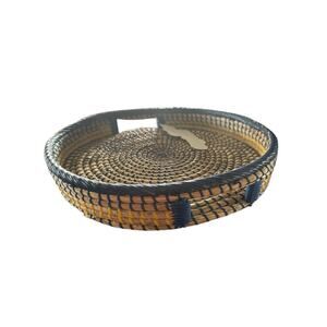 Ann Lee Design Round Seagrass Serving Tray W Recessed Open Handle 14"x14”x2.5”